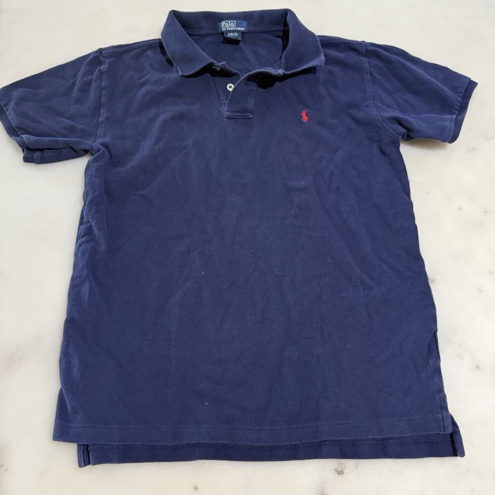 VTG Ralph Lauren Polo Shirt Youth L (16-18) 100% Cotton Navy Blue Short Sleeve